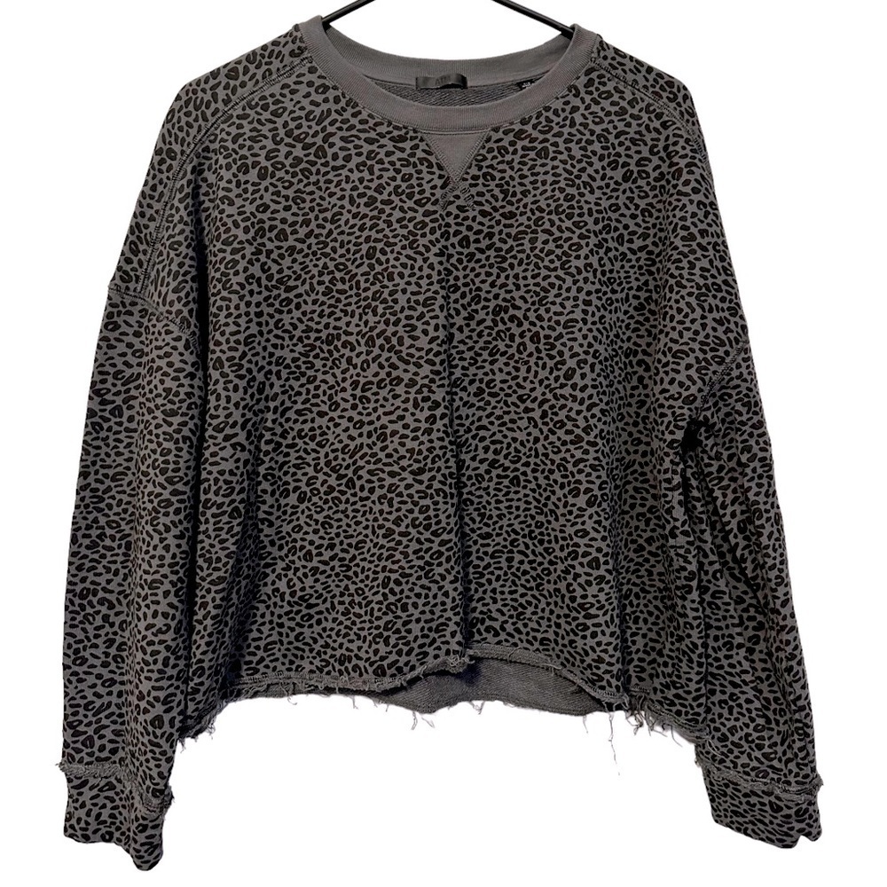 ATM Leopard Sweatshirt Grunge Indie Sleaze Coquette Animal Print Raw Hem L